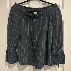 Lucky Brand Navy Striped Off-Shoulder Blouse